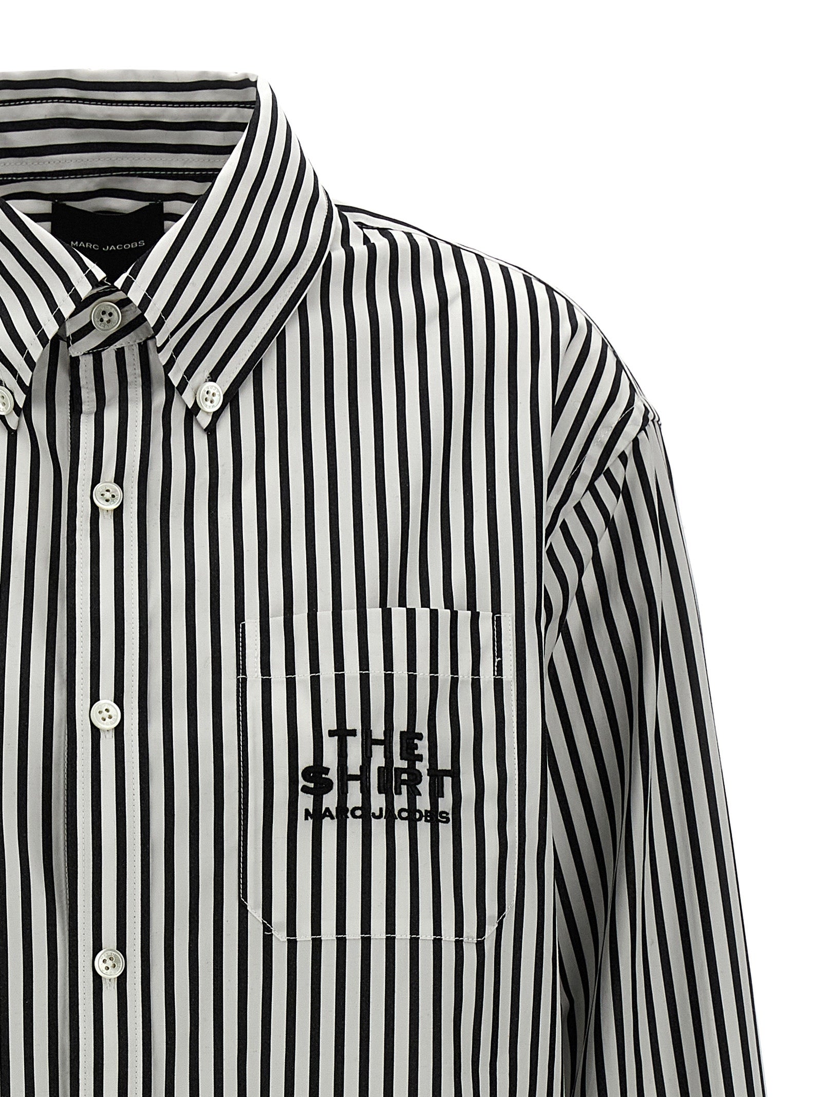 Blouse by Marc Jacobs for women in cotton bicolour, black, white & striped features an architectural silhouette with a refined and elegant for a architectural look.