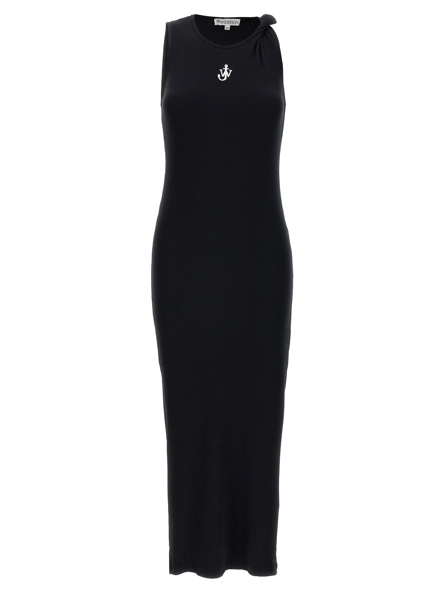 Dress by J.W.Anderson for women in cotton black showcases a striking silhouette, elegantly detailed with a sleeveless, refined round neckline, and a striking midi for a striking finish.