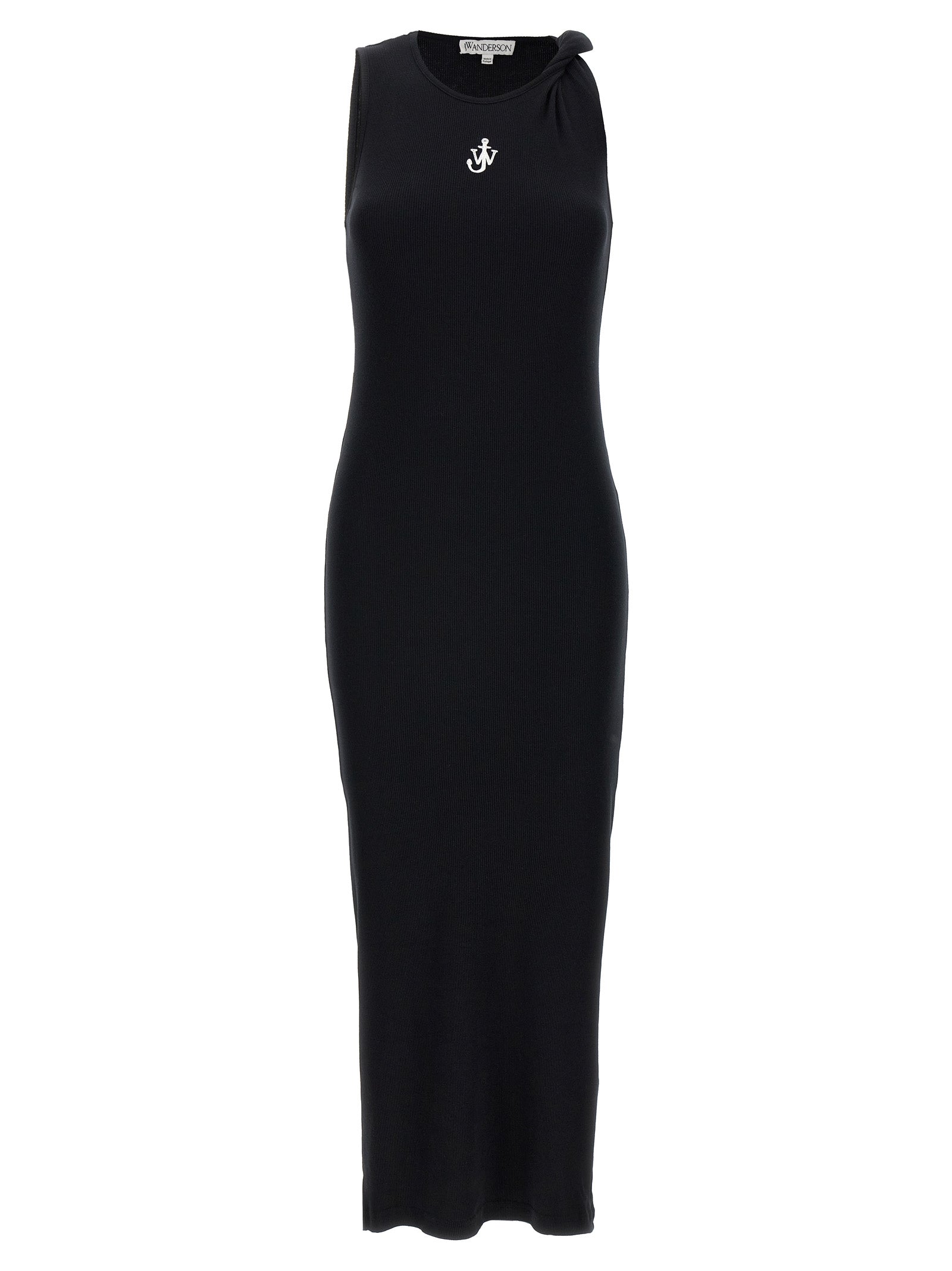 Dress by J.W.Anderson for women in cotton black showcases a striking silhouette, elegantly detailed with a sleeveless, refined round neckline, and a striking midi for a striking finish.