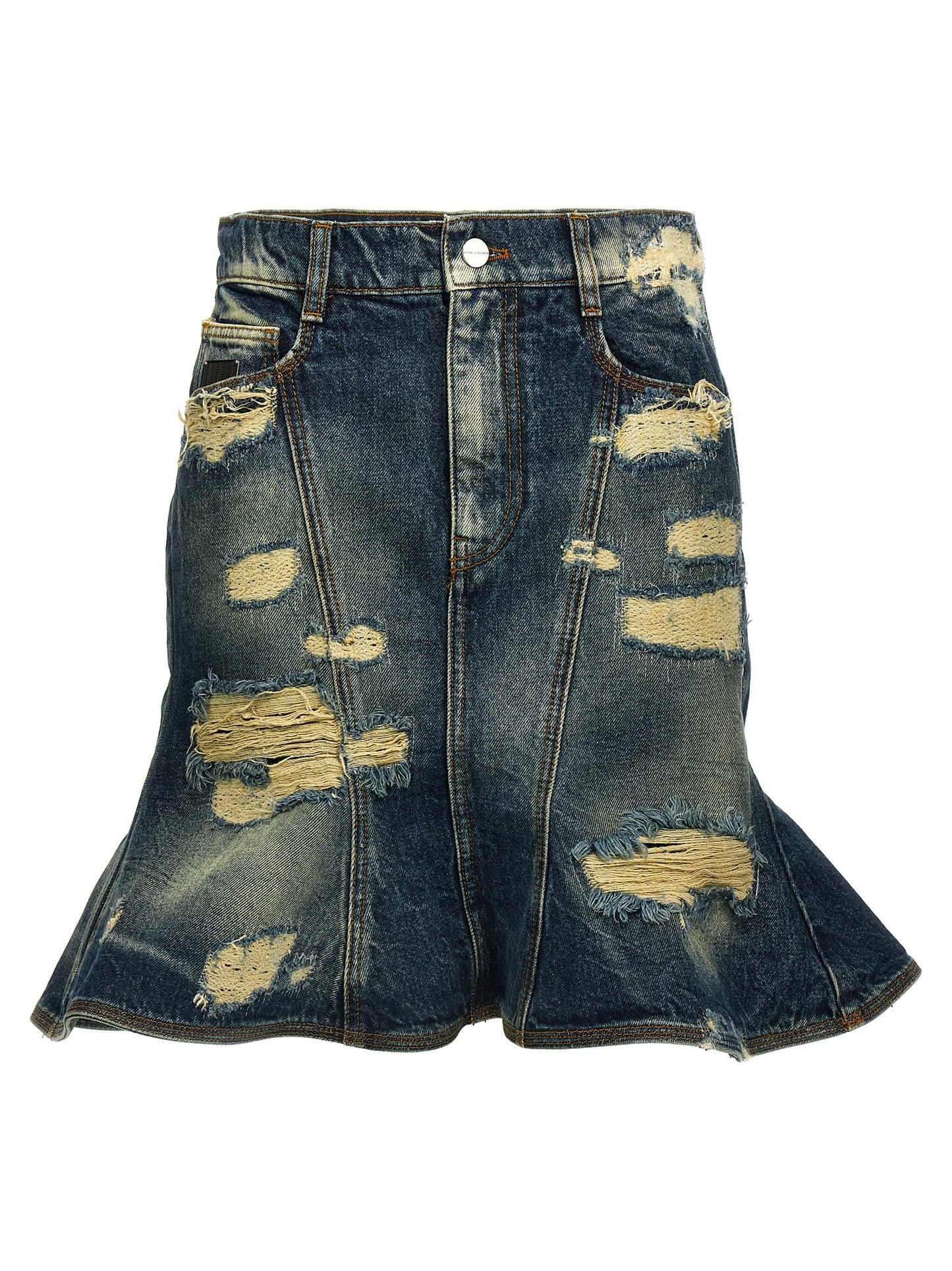 Skirt by Marc Jacobs for women in denim cotton blue features a contoured silhouette from the Women's Denim Straight Cotton Long Skirt collection, characterized by its contoured long for a contoured finish.