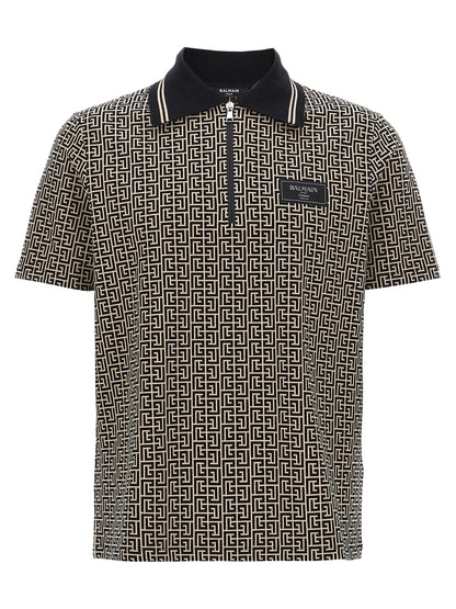 Polo Shirt by Balmain for men in stretch organic cotton bicolour, black, white, patterned, jacquard & monogram presents a distinguished silhouette, showcasing a sophisticated and distinguished short-sleeve for a truly distinguished finish.