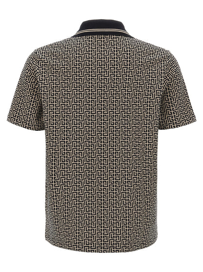 Polo Shirt by Balmain for men in stretch organic cotton bicolour, black, white, patterned, jacquard & monogram showcases a enviable silhouette, featuring a refined and for a enviable finish.