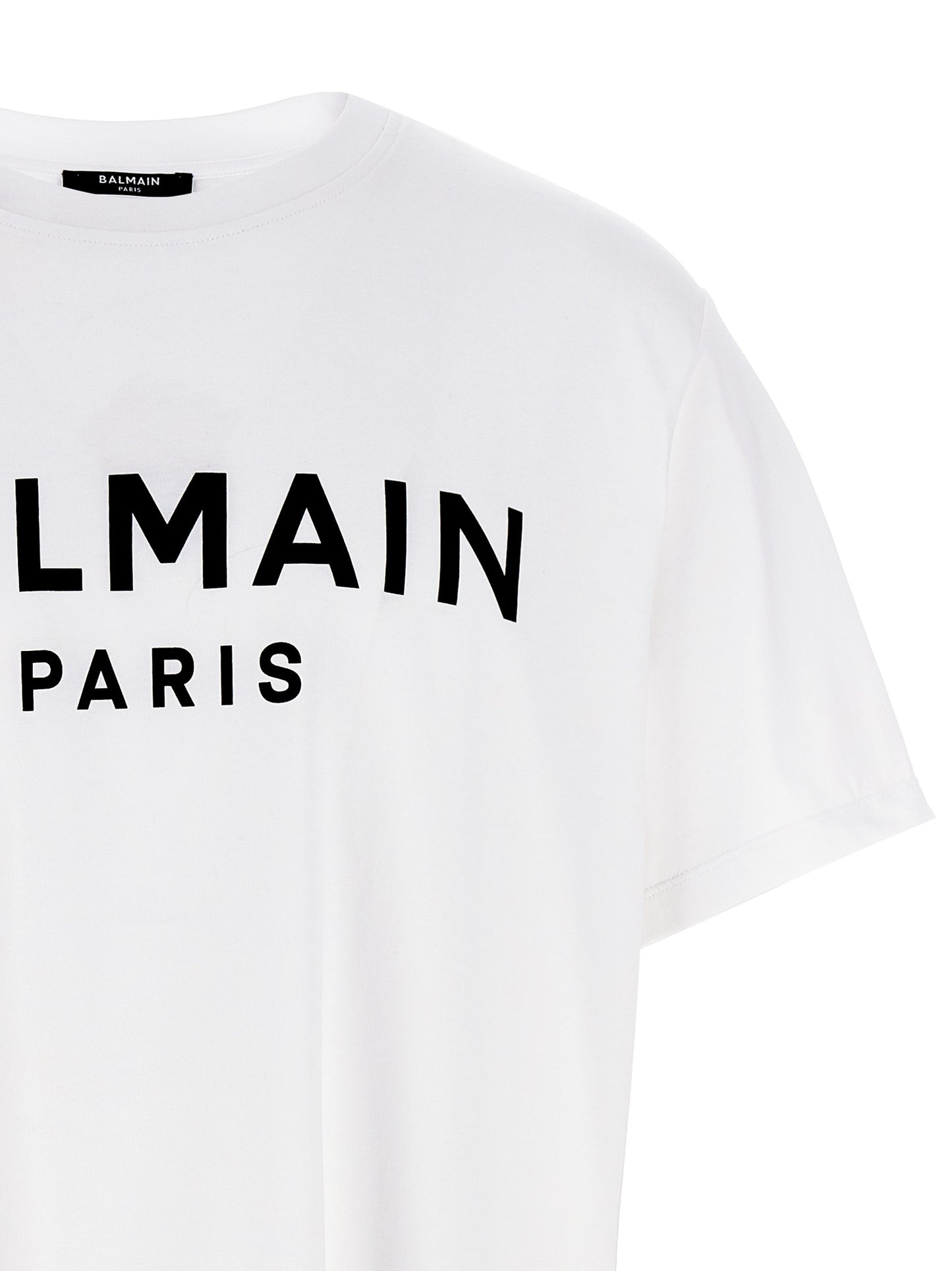 Balmain Men's Short-Sleeve Crew Neck Organic Cotton T-Shirt - Bicolour Black White Print