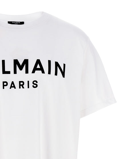 Balmain Men's Short-Sleeve Crew Neck Organic Cotton T-Shirt - Bicolour Black White Print