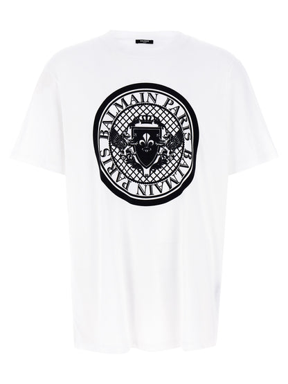 T-Shirt by Balmain for men in organic cotton velvet bicolour, black & white showcases a chic silhouette, artfully detailed with a chic crew neckline and short-sleeve for a chic finish.