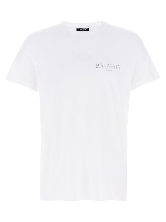 T-Shirt by Balmain for men in organic cotton white features a plush silhouette, showcasing a sophisticated crew neckline and short-sleeve for a truly plush finish.