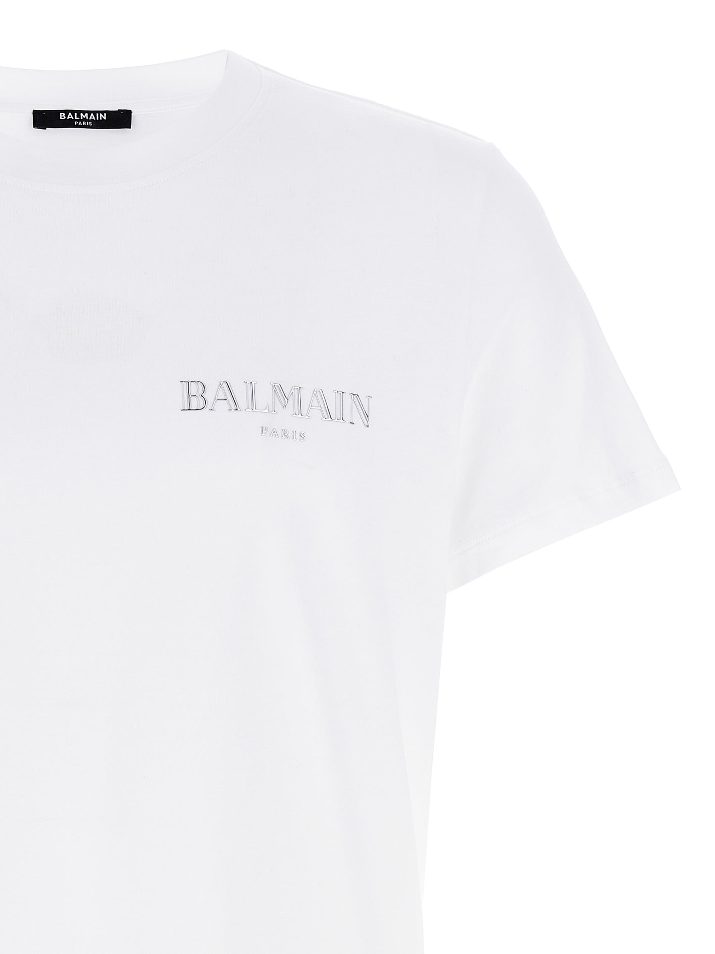 T-Shirt by Balmain for men in organic cotton white showcases a fashionable silhouette, elegantly detailed with a fashionable and crew neckline for a sophisticated, high-fashion look.