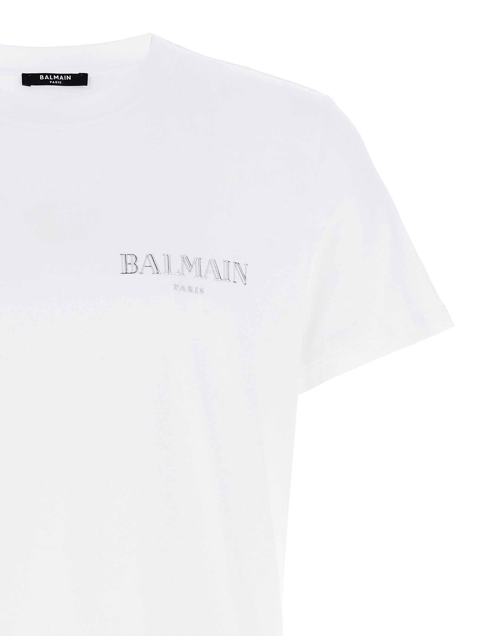 T-Shirt by Balmain for men in organic cotton white showcases a fashionable silhouette, elegantly detailed with a fashionable and crew neckline for a sophisticated, high-fashion look.