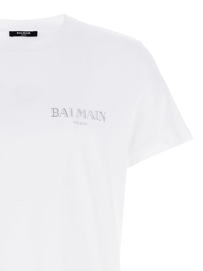 T-Shirt by Balmain for men in organic cotton white showcases a fashionable silhouette, elegantly detailed with a fashionable and crew neckline for a sophisticated, high-fashion look.