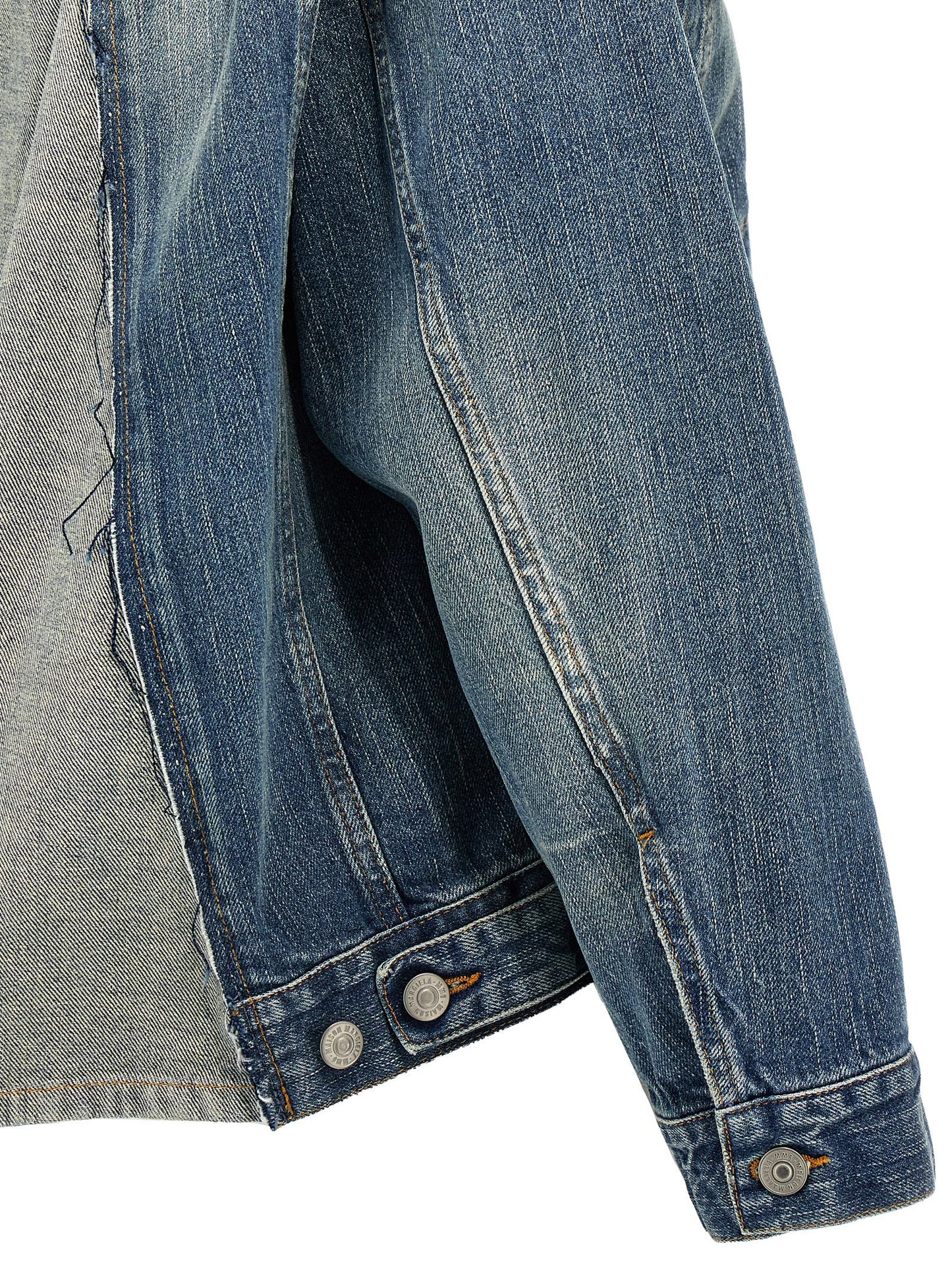 Trucker Jacket by MM6 Maison Margiela for women in denim cotton blue features a city-ready silhouette, detailed with pockets and a city-ready .