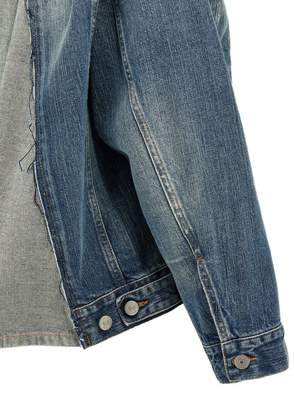 Trucker Jacket by MM6 Maison Margiela for women in denim cotton blue features a city-ready silhouette, detailed with pockets and a city-ready .