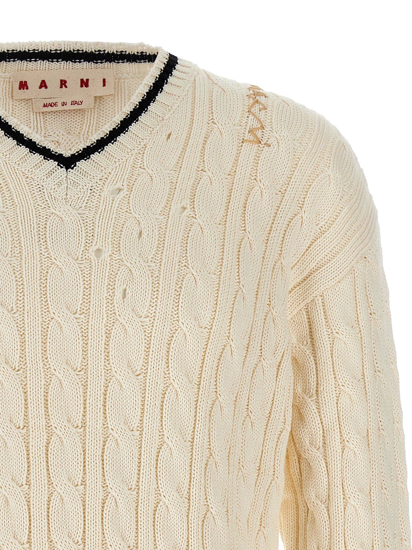 Cardigan by Marni for men in cotton white features a dramatic silhouette, showcasing a sophisticated and dramatic detail for a timeless, premium look.