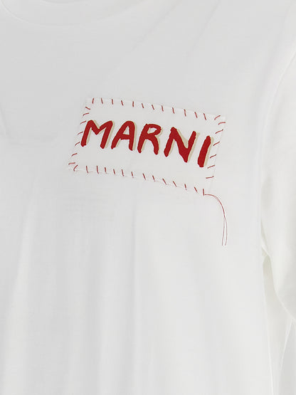T-Shirt by Marni for men in cotton white showcases a chic silhouette, artfully detailed with a chic and for a chic finish.
