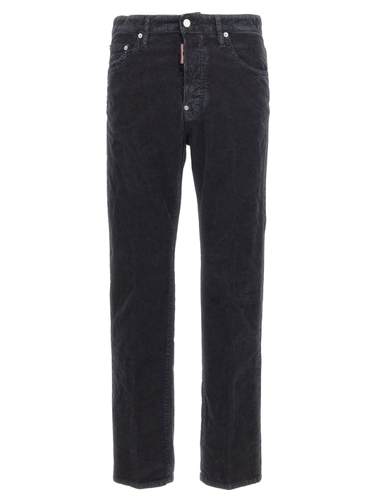 Casual Pants by Dsquared² for men in stretch cotton corduroy blue presents a tailored silhouette, showcasing a tailored and long cut with a refined for a truly tailored aesthetic.