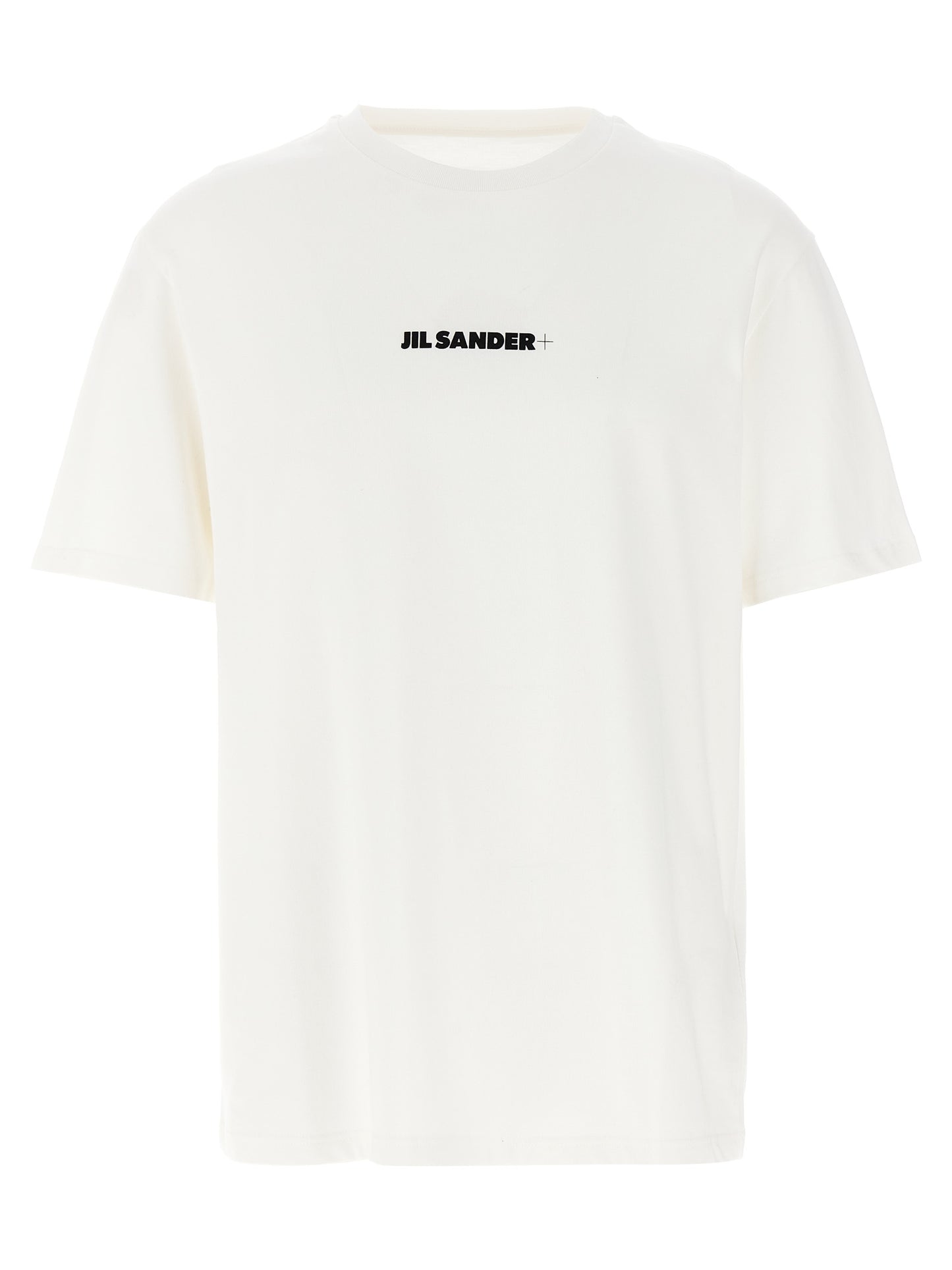 T-Shirt by Jil Sander for men in cotton white, signature & print features a plush silhouette, showcasing a sophisticated crew neckline and short-sleeve for a truly plush finish.