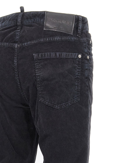 Casual Pants by Dsquared² for men in stretch cotton corduroy blue features an refined tailoring silhouette, showcasing a premium with a and long cut for a refined tailoring look.