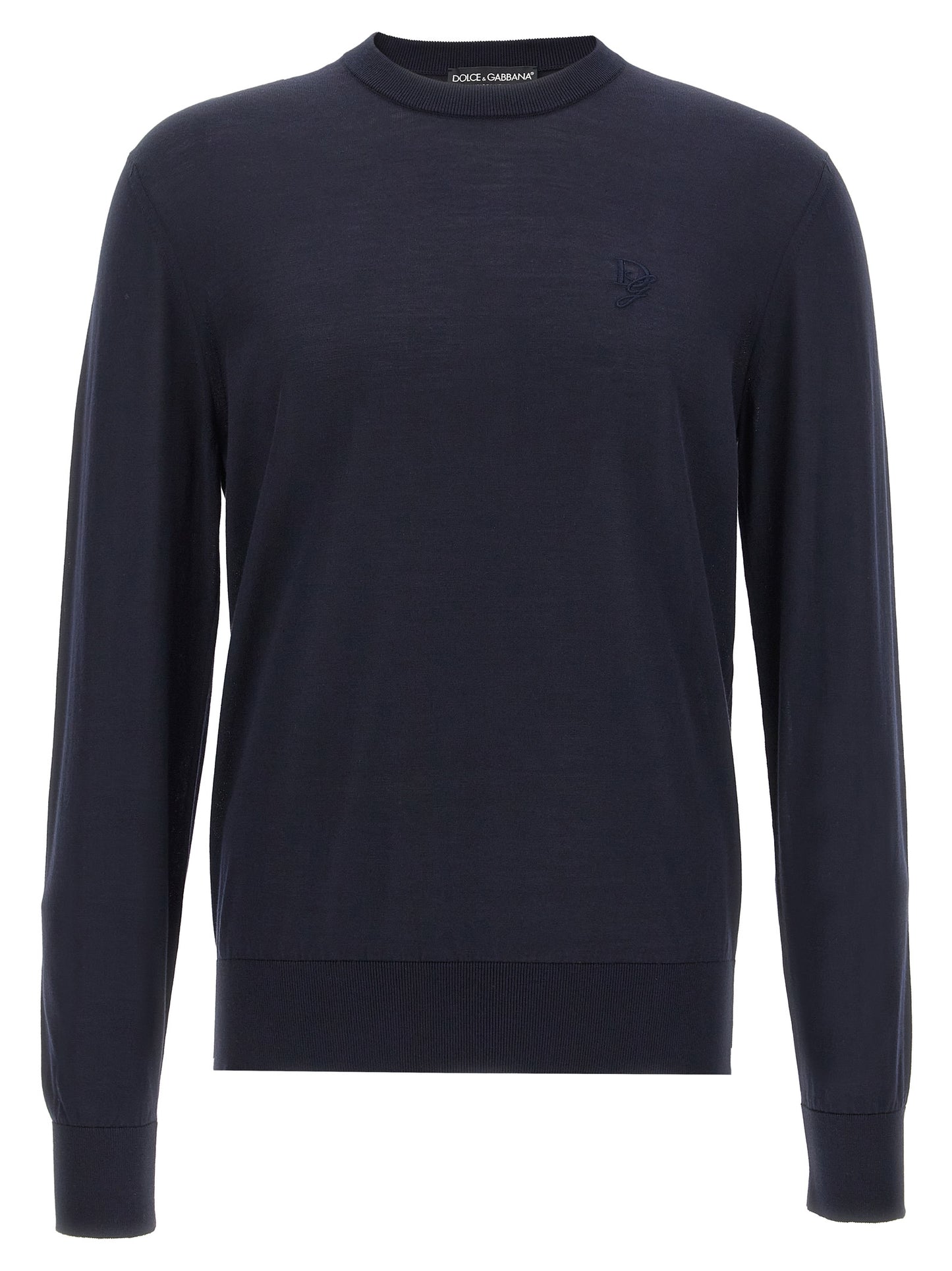 Cardigan by Dolce & Gabbana for men in silk blue features a nuanced silhouette with a refined crew neckline and nuanced detailing for a sophisticated look.