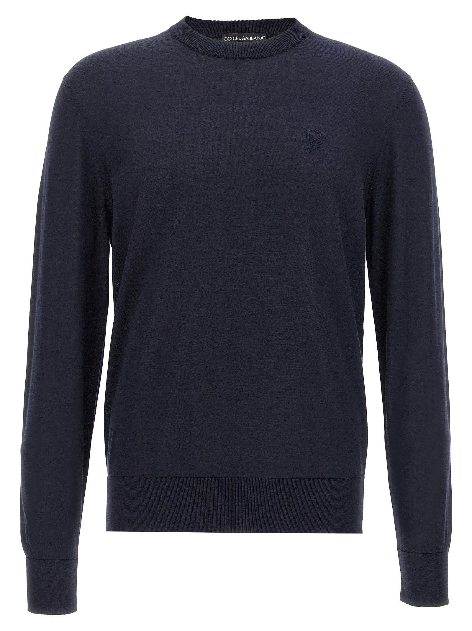 Cardigan by Dolce & Gabbana for men in silk blue features a nuanced silhouette with a refined crew neckline and nuanced detailing for a sophisticated look.