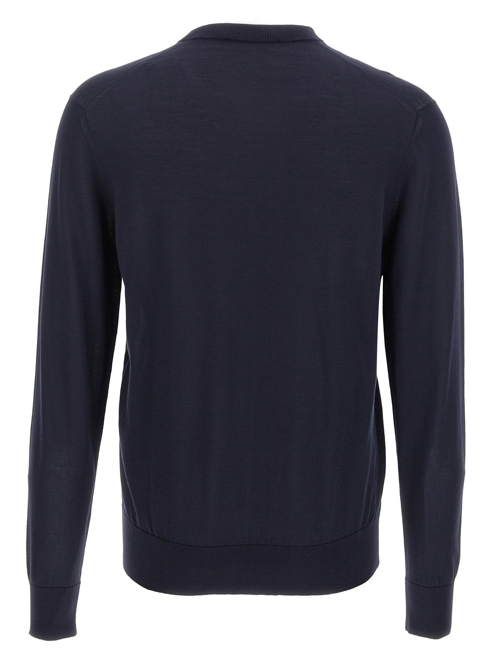 Cardigan by Dolce & Gabbana for men in silk blue features a dramatic silhouette, showcasing a sophisticated crew neckline and dramatic detail for a timeless, premium look.