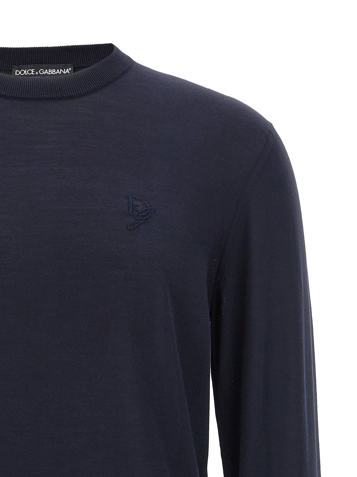 Cardigan by Dolce & Gabbana for men in silk blue showcases a captivating silhouette, artfully detailed with a captivating and crew neckline for a truly sophisticated captivating look.