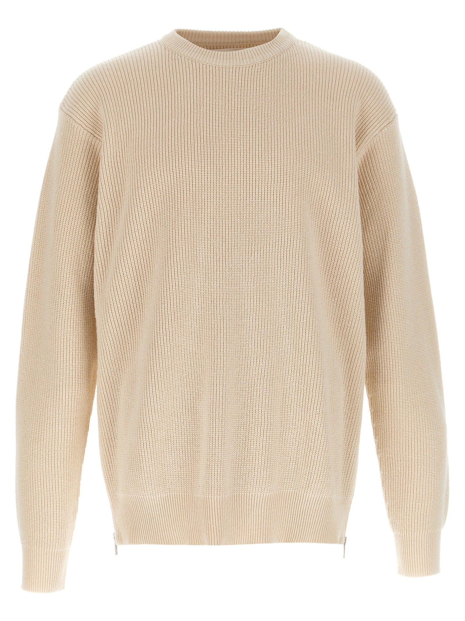 Cardigan by Jil Sander for men in cotton beige presents a textural silhouette, artfully finished with a textural crew neckline and long-sleeve for a sophisticated, textural look.