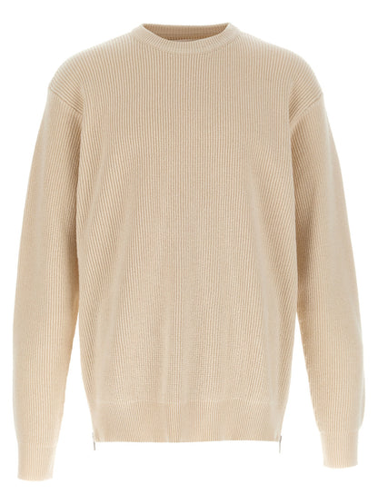 Cardigan by Jil Sander for men in cotton beige presents a textural silhouette, artfully finished with a textural crew neckline and long-sleeve for a sophisticated, textural look.