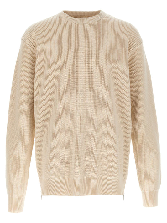 Cardigan by Jil Sander for men in cotton beige presents a textural silhouette, artfully finished with a textural crew neckline and long-sleeve for a sophisticated, textural look.