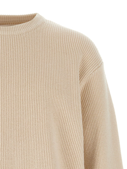 Cardigan by Jil Sander for men in cotton beige features an impeccable silhouette, showcasing a sophisticated crew neckline and detail for a truly impeccable finish.