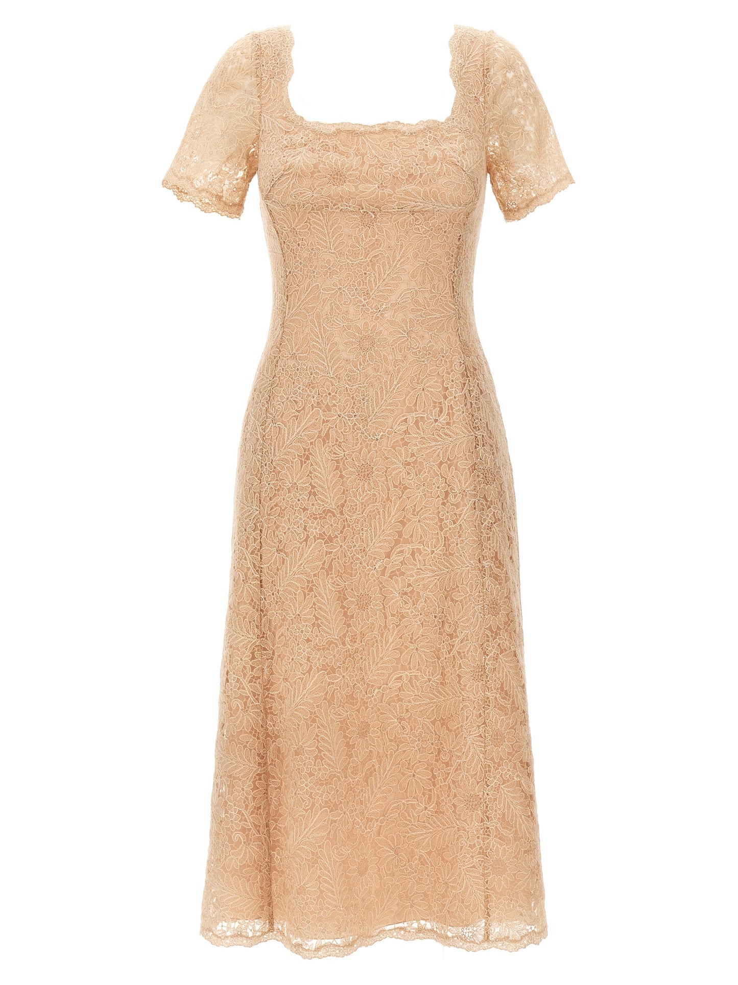 Dress by Ermanno Scervino for women in polyamide & polyester multicolor, pink & floral features an eye catching silhouette with a sophisticated square neckline, elegant short-sleeve, and a refined midi short for a eye catching aesthetic.
