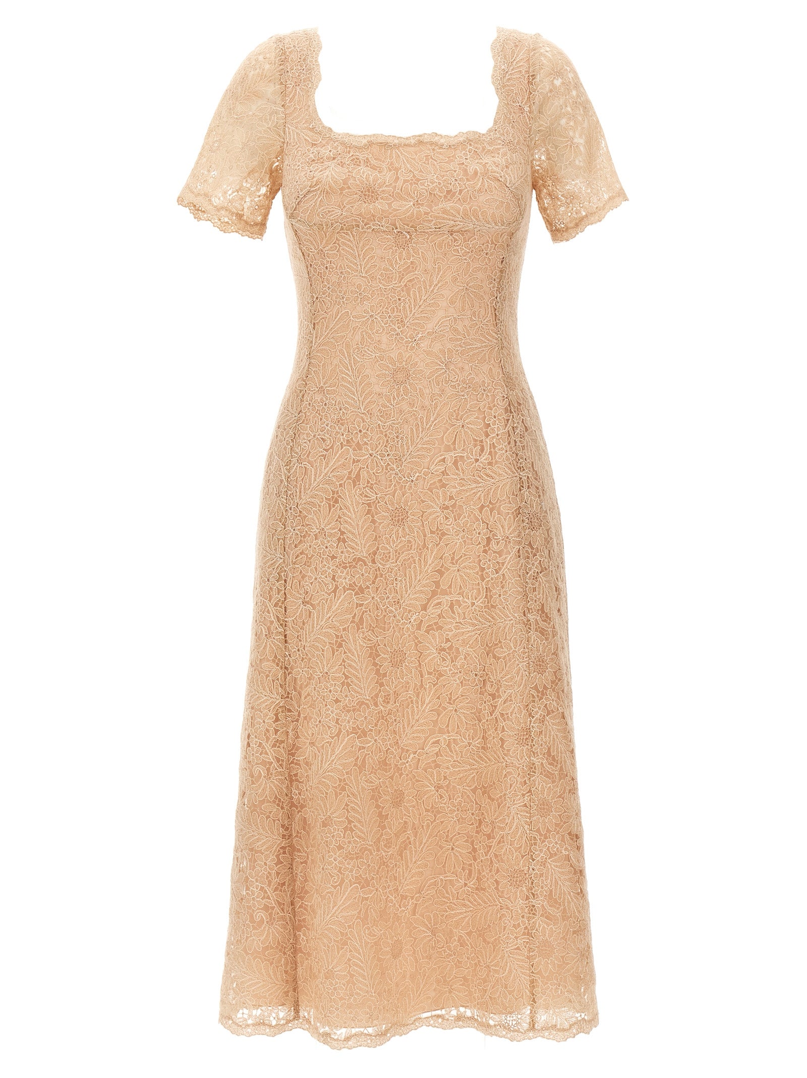 Dress by Ermanno Scervino for women in polyamide & polyester multicolor, pink & floral features an eye catching silhouette with a sophisticated square neckline, elegant short-sleeve, and a refined midi short for a eye catching aesthetic.