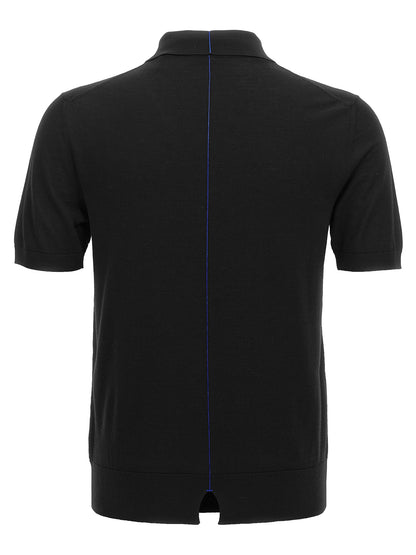 Polo Shirt by Burberry for men in wool black showcases a sharp silhouette, detailed with a refined split neckline and sharp for a sophisticated finish.