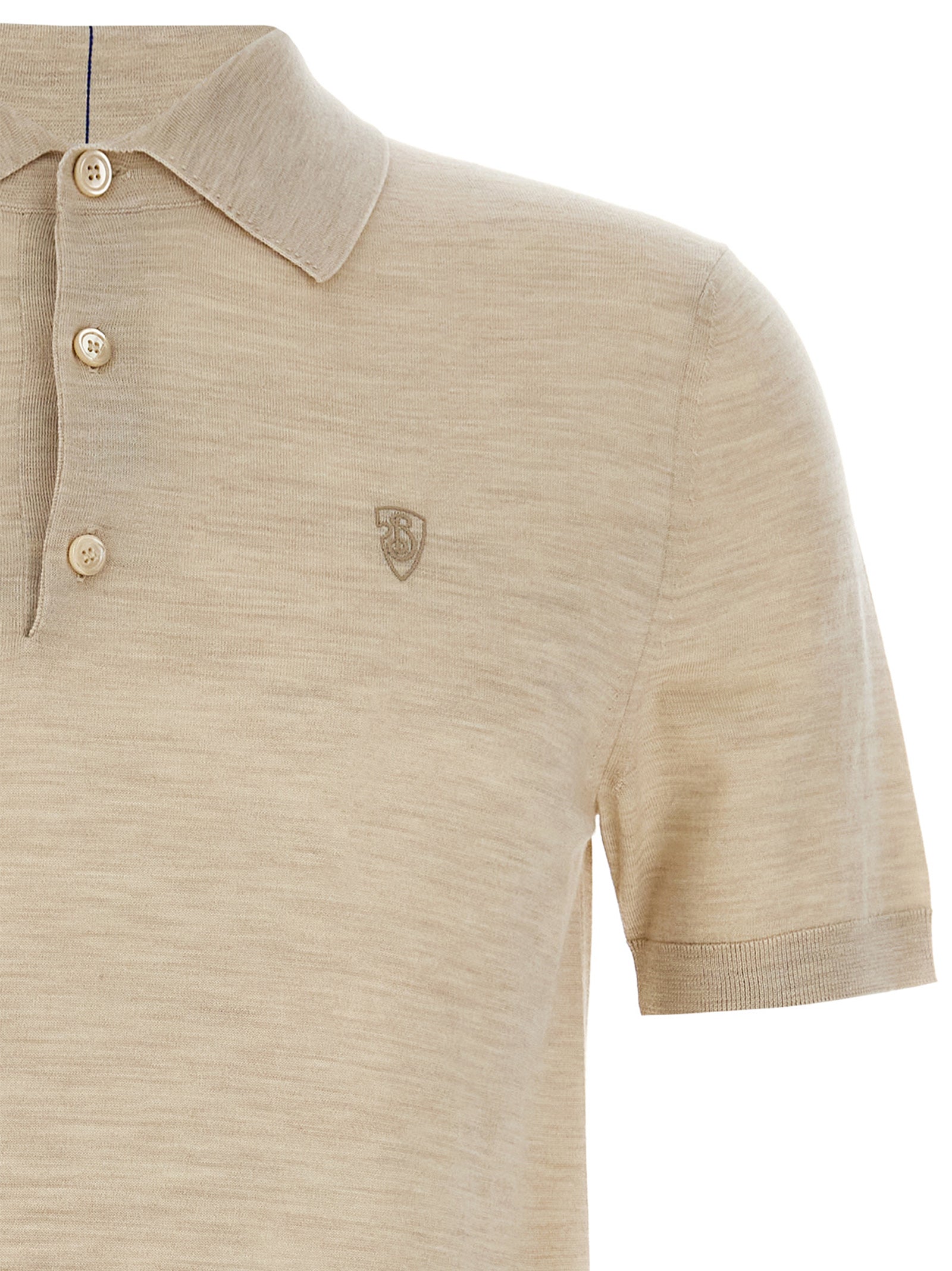Polo Shirt by Burberry for men in wool beige showcases a sharp silhouette, detailed with a refined split neckline and sharp for a sophisticated finish.
