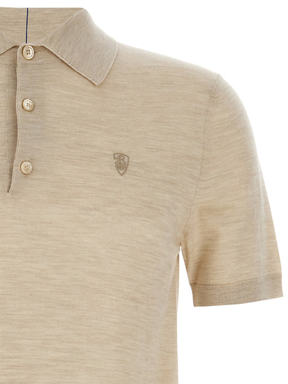 Polo Shirt by Burberry for men in wool beige showcases a sharp silhouette, detailed with a refined split neckline and sharp for a sophisticated finish.