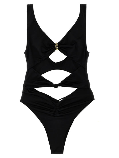 One-Piece Swimsuit by Elisabetta Franchi for women in polyamide & lycra black showcases a couture inspired silhouette from the Waves Women's Polyamide & Lycra One-Piece Swimsuit collection, featuring a couture inspired cut designed for a couture inspired and couture inspired poolside look.