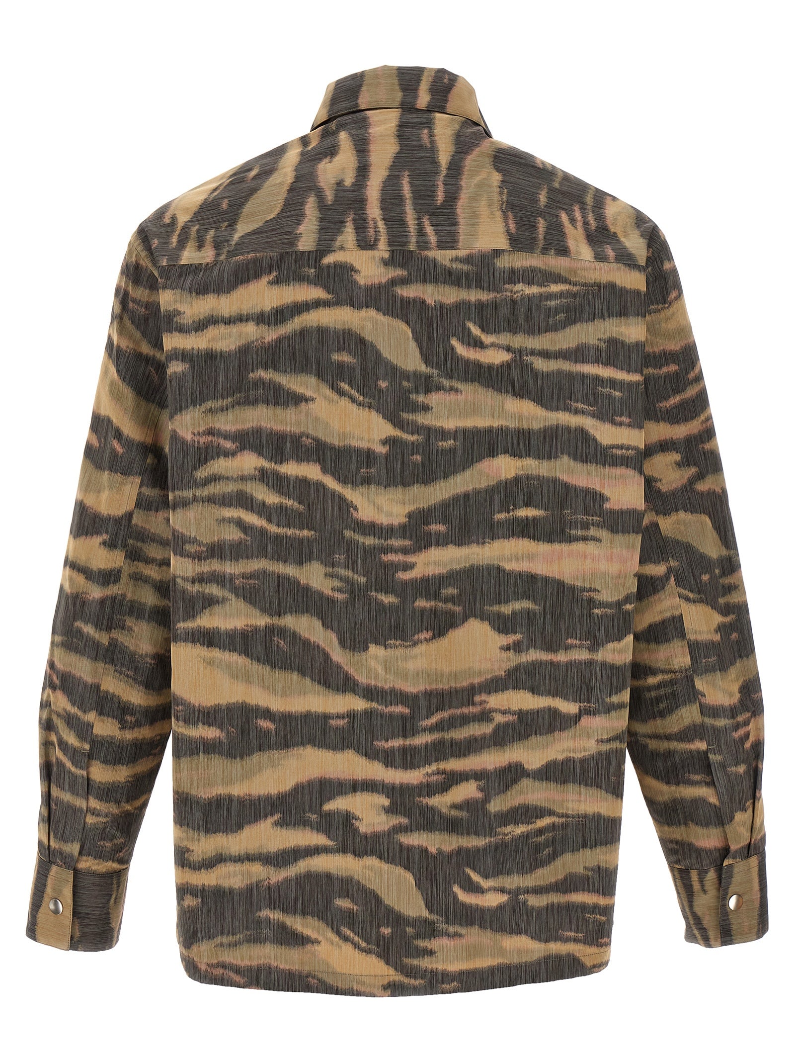 Shirt by Jil Sander for men in polyester & silk multicolor, camouflage & print features an architectural silhouette with a refined and elegant for a architectural look.