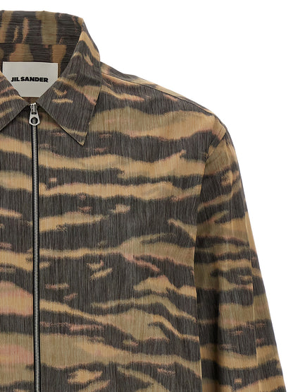 Shirt by Jil Sander for men in polyester & silk multicolor, camouflage & print features an polished silhouette, showcasing a sophisticated and detail for a truly polished finish.