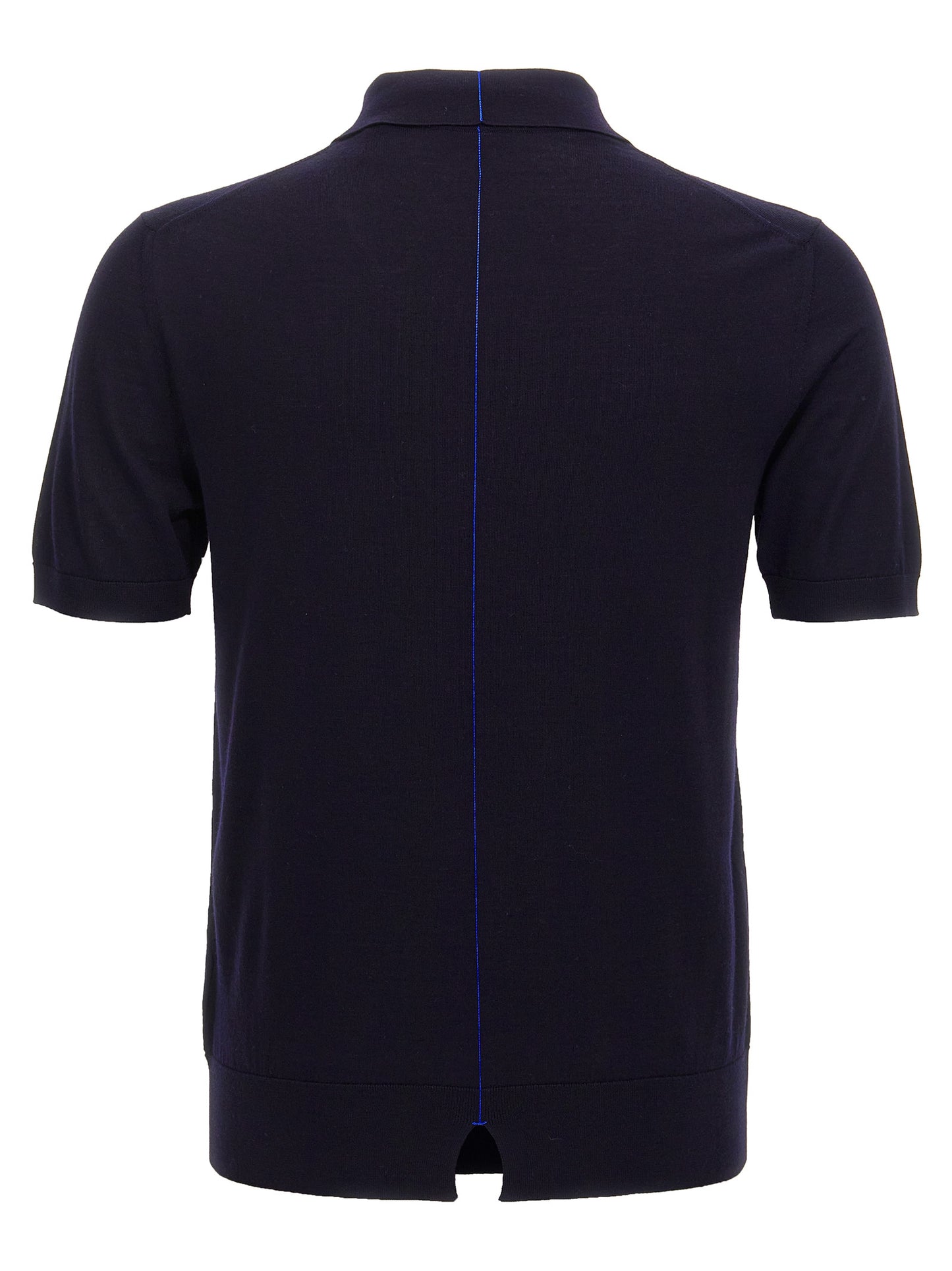 Polo Shirt by Burberry for men in wool blue showcases a sharp silhouette, detailed with a refined split neckline and sharp for a sophisticated finish.