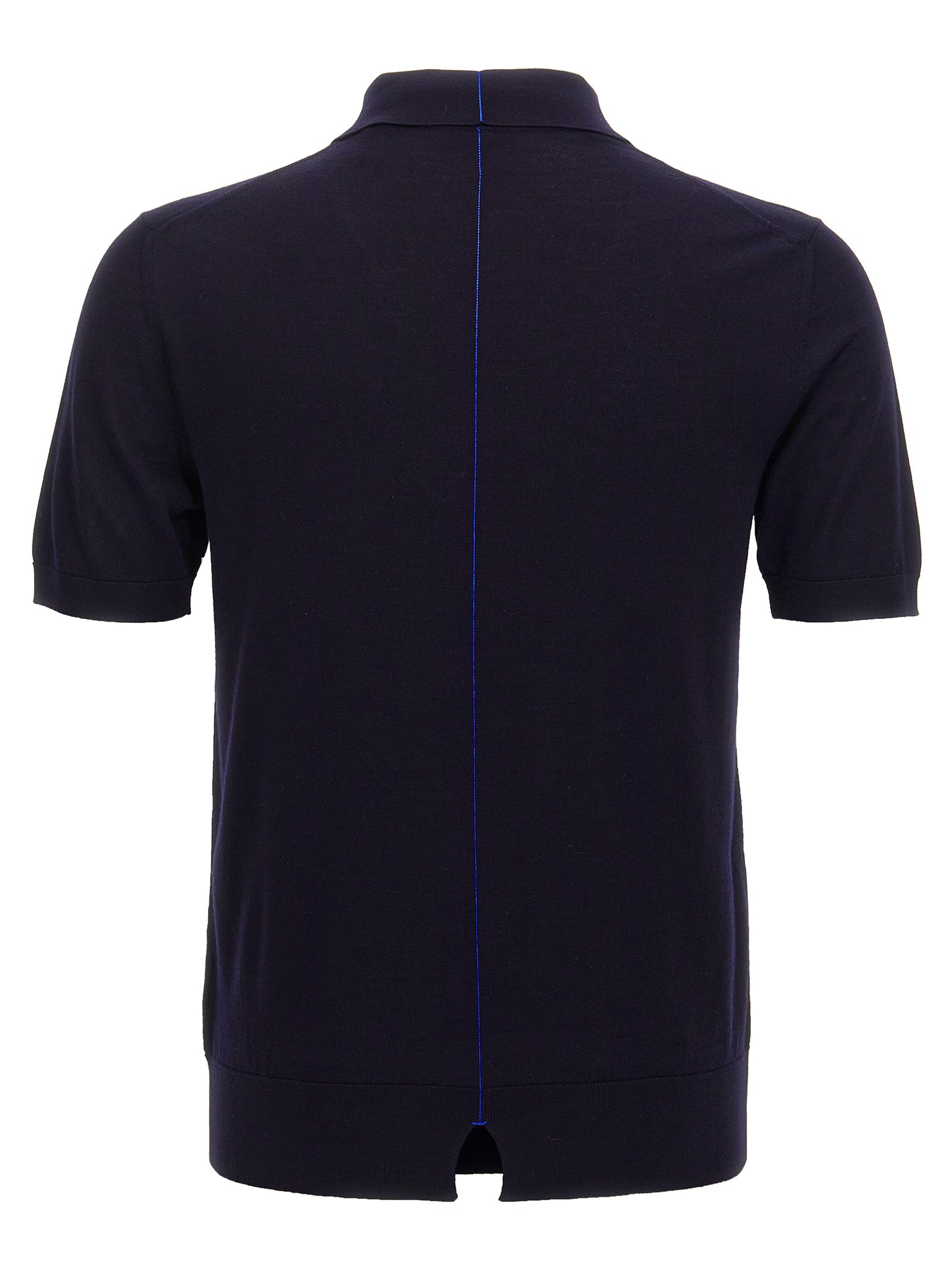 Polo Shirt by Burberry for men in wool blue showcases a sharp silhouette, detailed with a refined split neckline and sharp for a sophisticated finish.