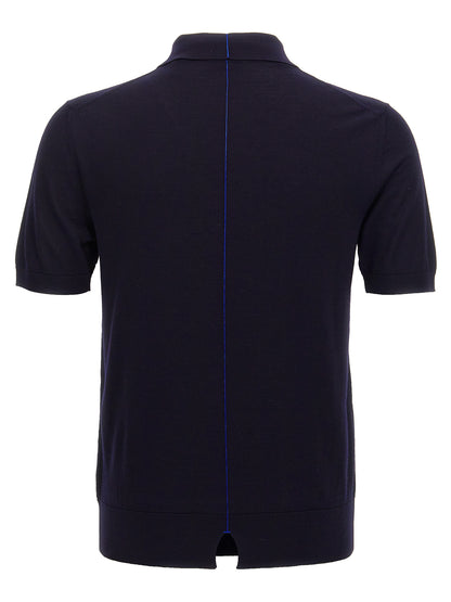 Polo Shirt by Burberry for men in wool blue showcases a sharp silhouette, detailed with a refined split neckline and sharp for a sophisticated finish.