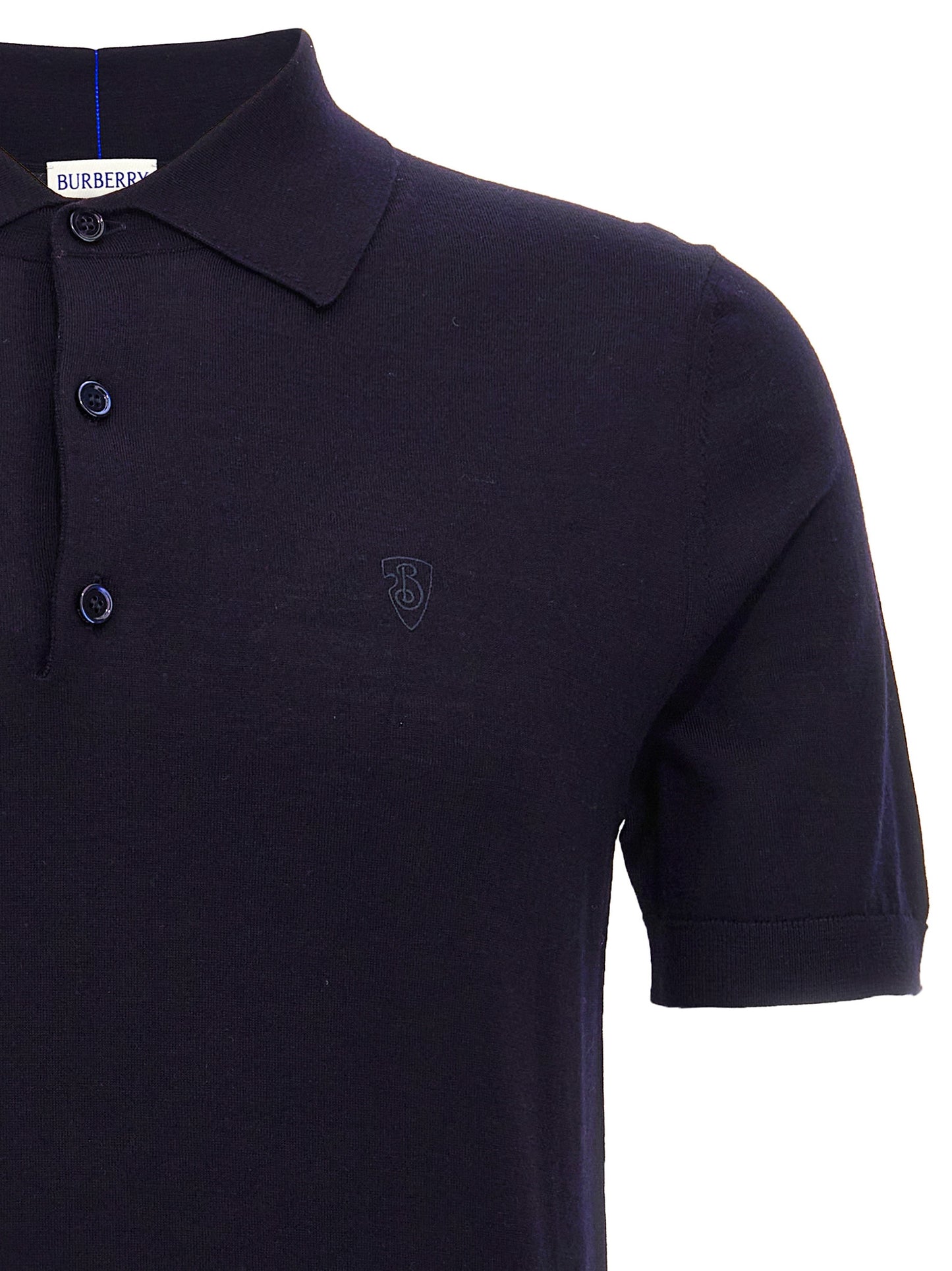 Polo Shirt by Burberry for men in wool blue presents a sleek silhouette, featuring a refined split neckline and for a sleek finish.