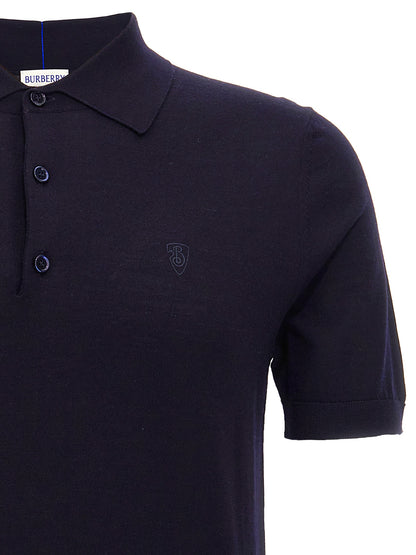 Polo Shirt by Burberry for men in wool blue presents a sleek silhouette, featuring a refined split neckline and for a sleek finish.