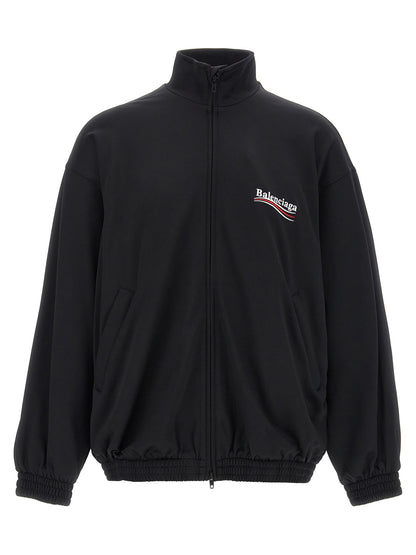 Sweatshirt by Balenciaga for men in polyamide & polyester black & signature showcases a slouchy chic silhouette, artfully detailed with a slouchy chic high-neck neckline and long-sleeve for a slouchy chic finish.