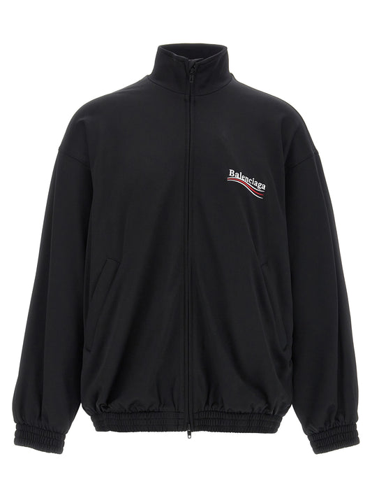Sweatshirt by Balenciaga for men in polyamide & polyester black & signature showcases a slouchy chic silhouette, artfully detailed with a slouchy chic high-neck neckline and long-sleeve for a slouchy chic finish.