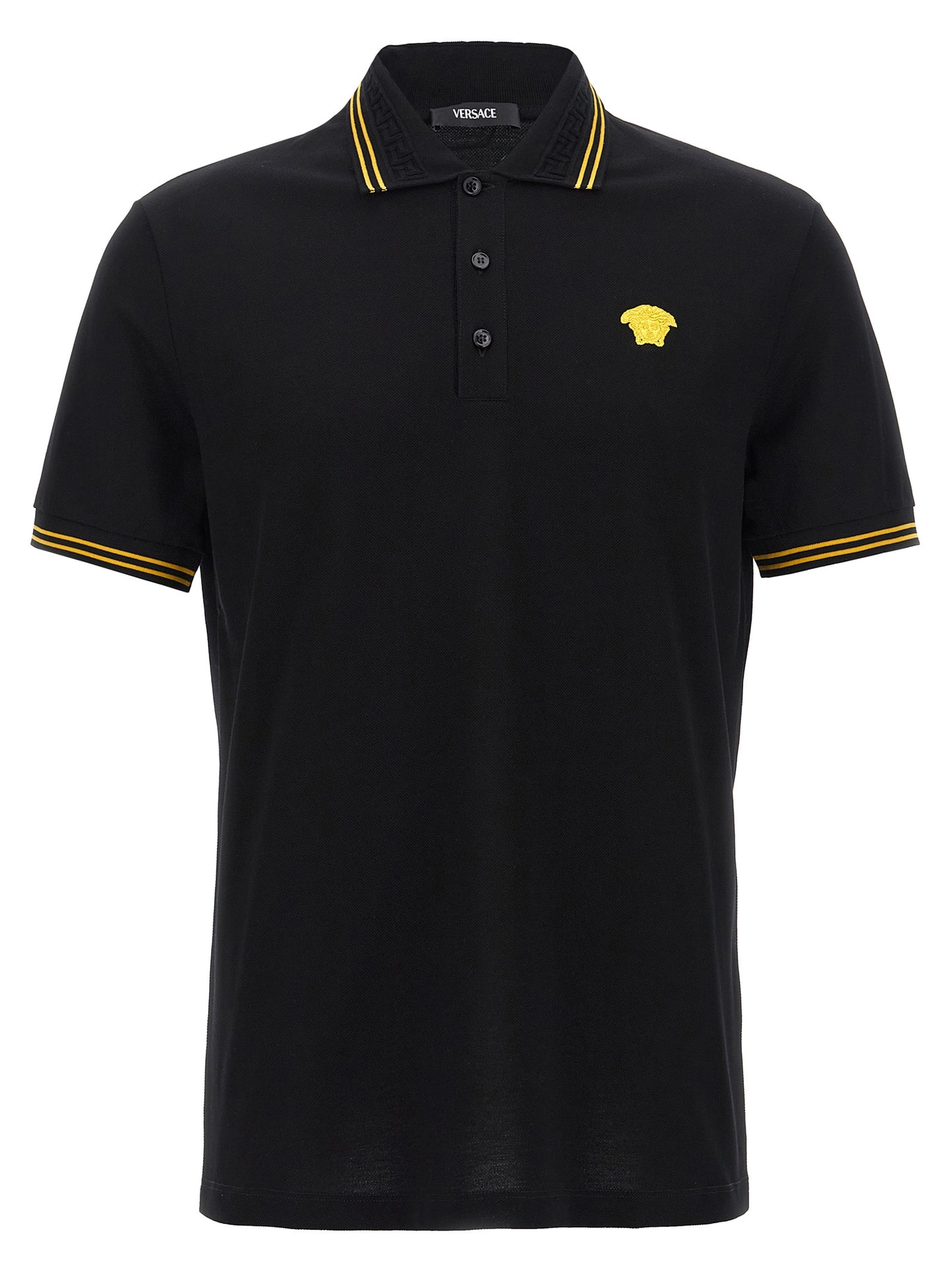 Versace Medusa Men's Short-Sleeve Cotton Polo Shirt - Black Jacquard