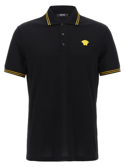 Versace Medusa Men's Short-Sleeve Cotton Polo Shirt - Black Jacquard