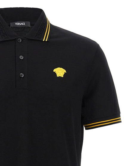 Versace Medusa Men's Short-Sleeve Cotton Polo Shirt - Black Jacquard
