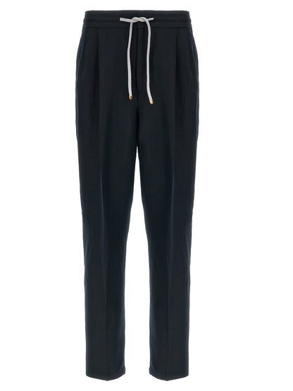 Brunello Cucinelli Men's Straight Leg Linen & Cotton Casual Pants - Blue