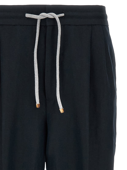 Brunello Cucinelli Men's Straight Leg Linen & Cotton Casual Pants - Blue