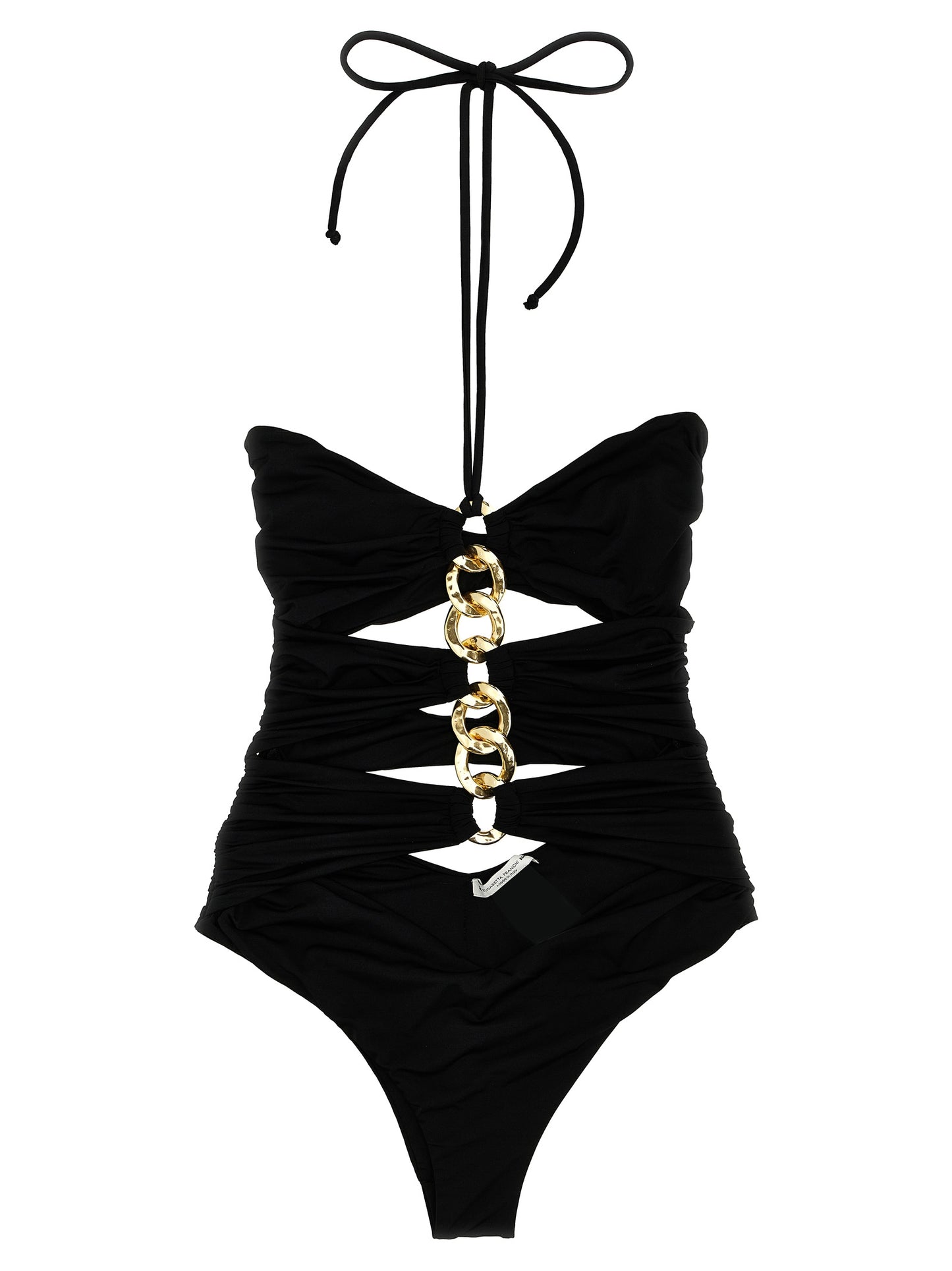 One-Piece Swimsuit by Elisabetta Franchi for women in stretch polyamide black features a ethereal silhouette, artfully capturing the essence of Waves Women's Stretch Polyamide One-Piece Swimsuit with its ethereal design and refined cut.