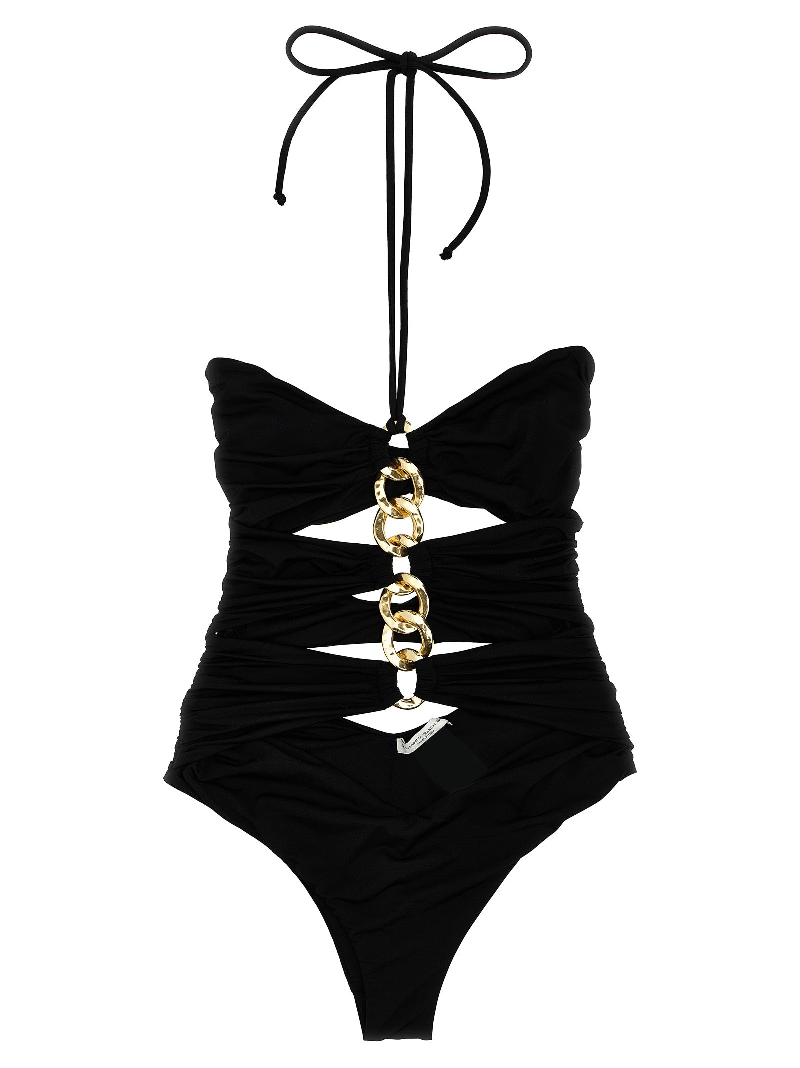 One-Piece Swimsuit by Elisabetta Franchi for women in stretch polyamide black features a ethereal silhouette, artfully capturing the essence of Waves Women's Stretch Polyamide One-Piece Swimsuit with its ethereal design and refined cut.